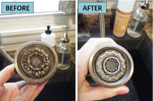 Remove black gunk from sink drain via spray vinegar