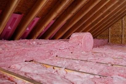 Fibreglass insulation in the attic