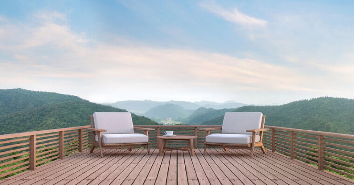 Wood Balcony with mountain Wood Balcony with mountain