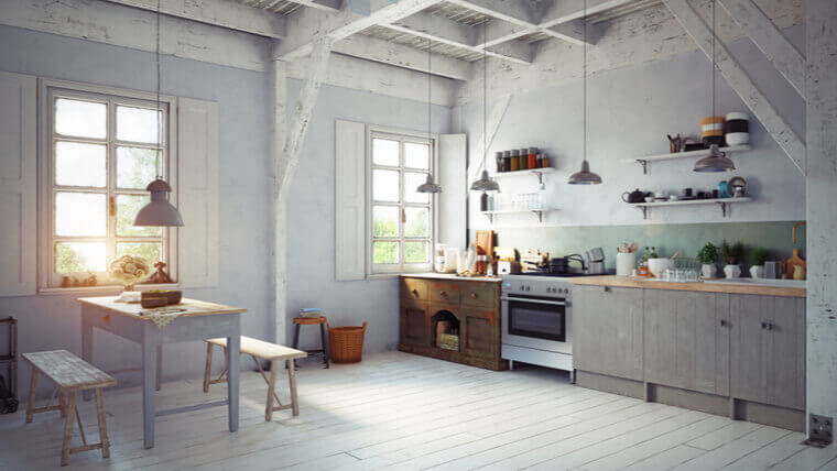 vintage style kitchen interior. 3d rendering concept design