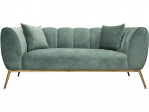 A green metal frame sofa