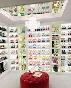 Shoes displayed on boutique shelves