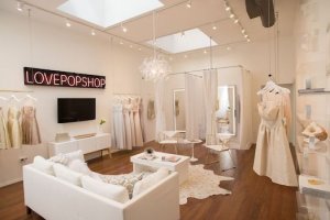 A white sofa in a bridal shop