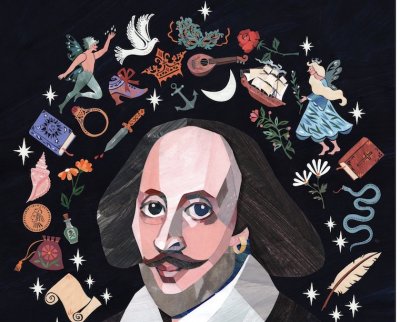 artist’s creative rendition of Shakespeare for the book A Stage Full of Shakespeare Stories