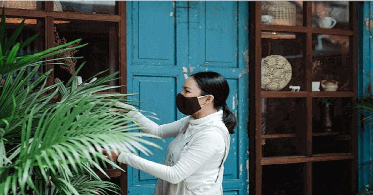 woman holding a plant