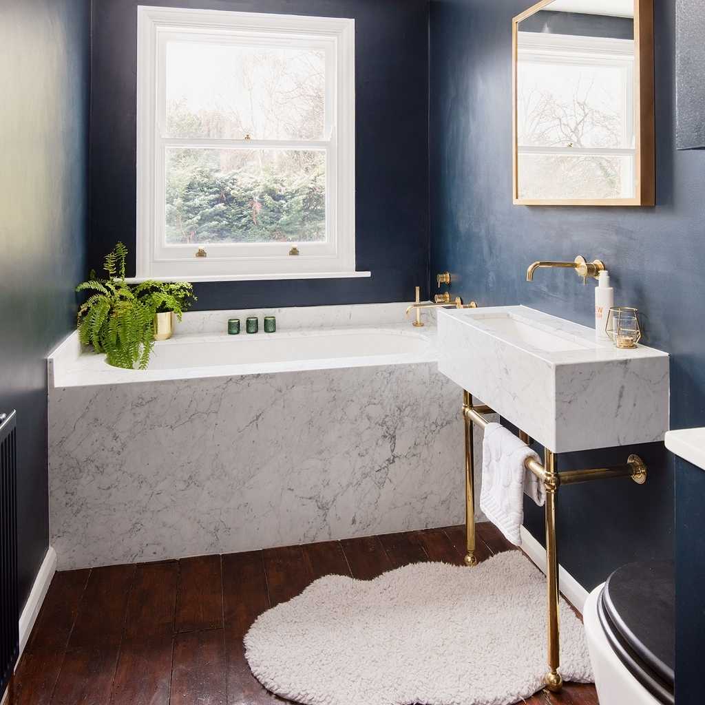 Classic Navy Blue Bathroom Vanity Wallpaper