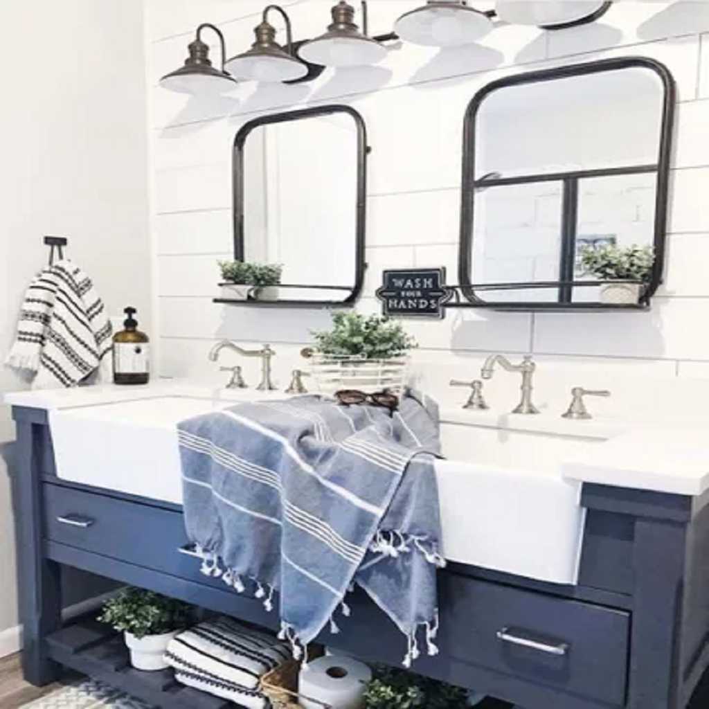 Farmhouse With Coastal Vibes Navy Blue Vanity Bathroom Farmhouse With Coastal Vibes Navy Blue Vanity Bathroom