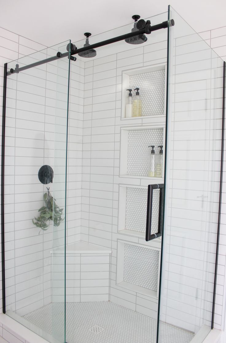 Glass shower shelves for tile