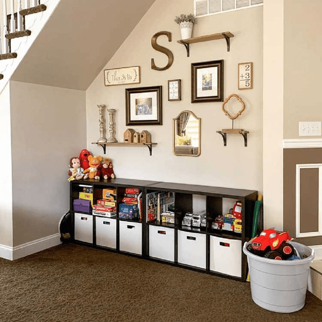 Storage for baby toys in living room