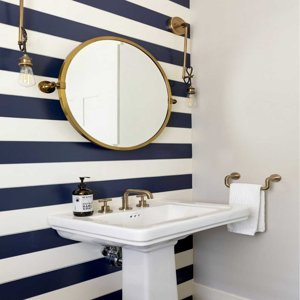 Navy Blue Striped Bathroom Vanity Wallpaper