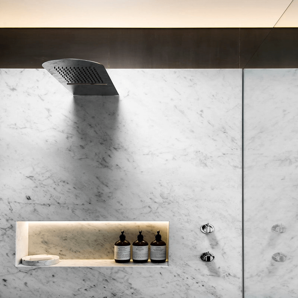 Recessed shower shelf with light Recessed shower shelf with light