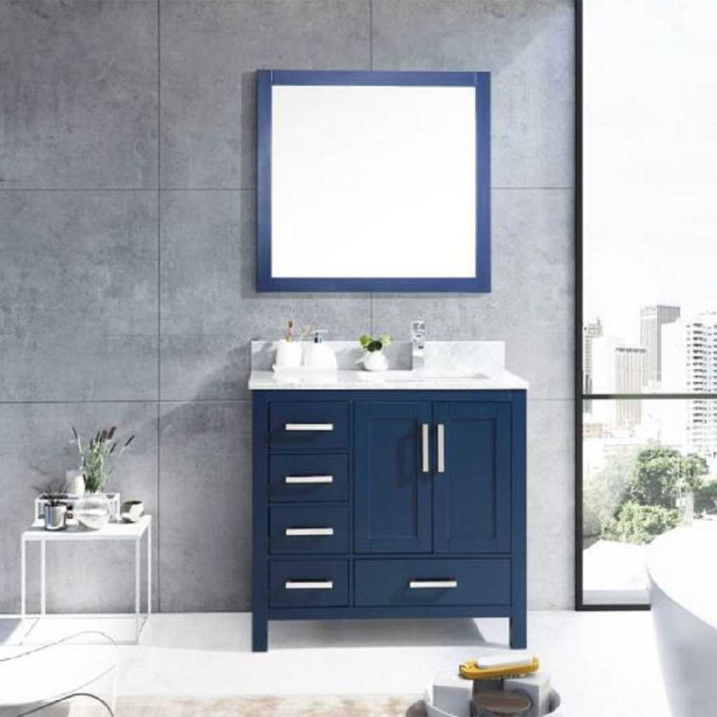 Sleek And Single Navy Blue Vanity Bathroom Ideas