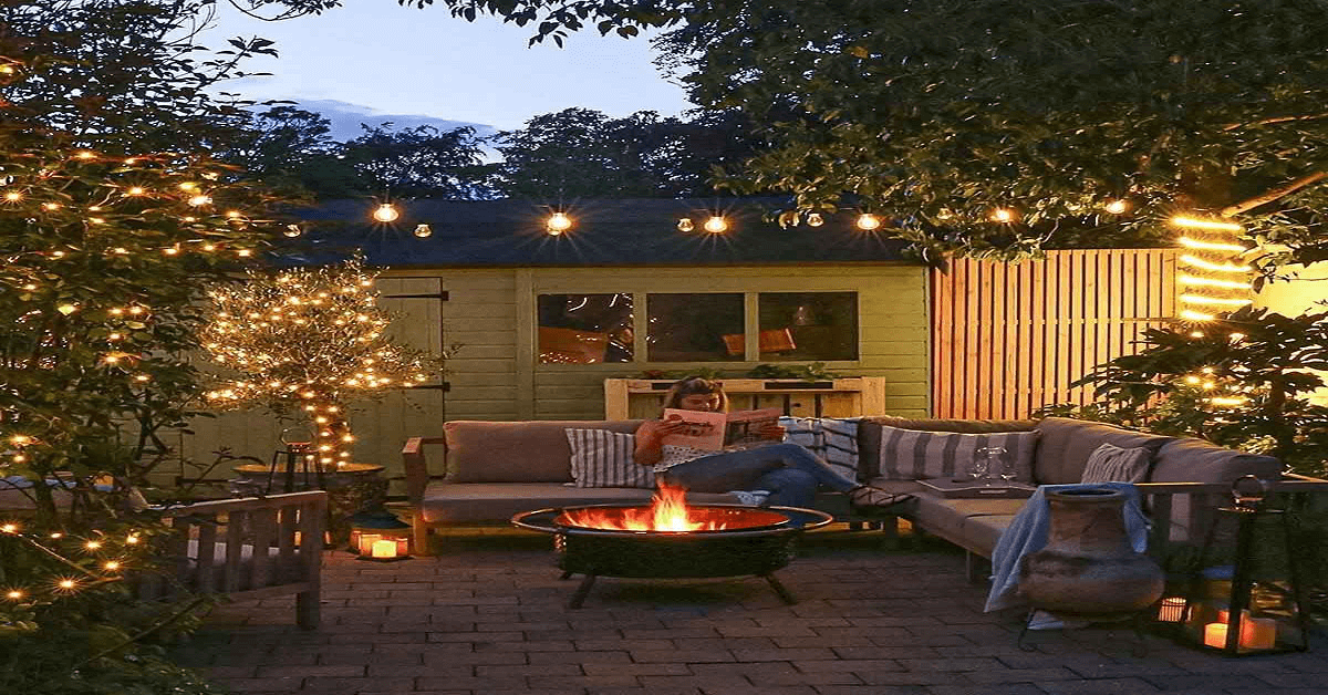 String Lights With Potted Plants String Lights Around The Fire Pit