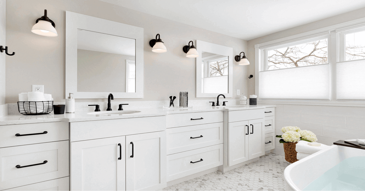 All-White Subway-Tiled Modern Double Vanity Bathroom