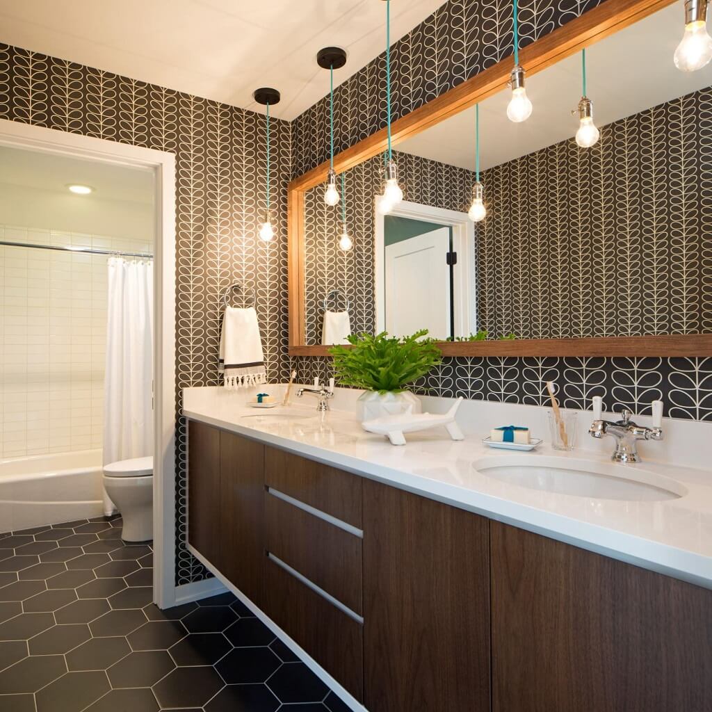 Dark brown burns design wallpaper Vanity Bathroom