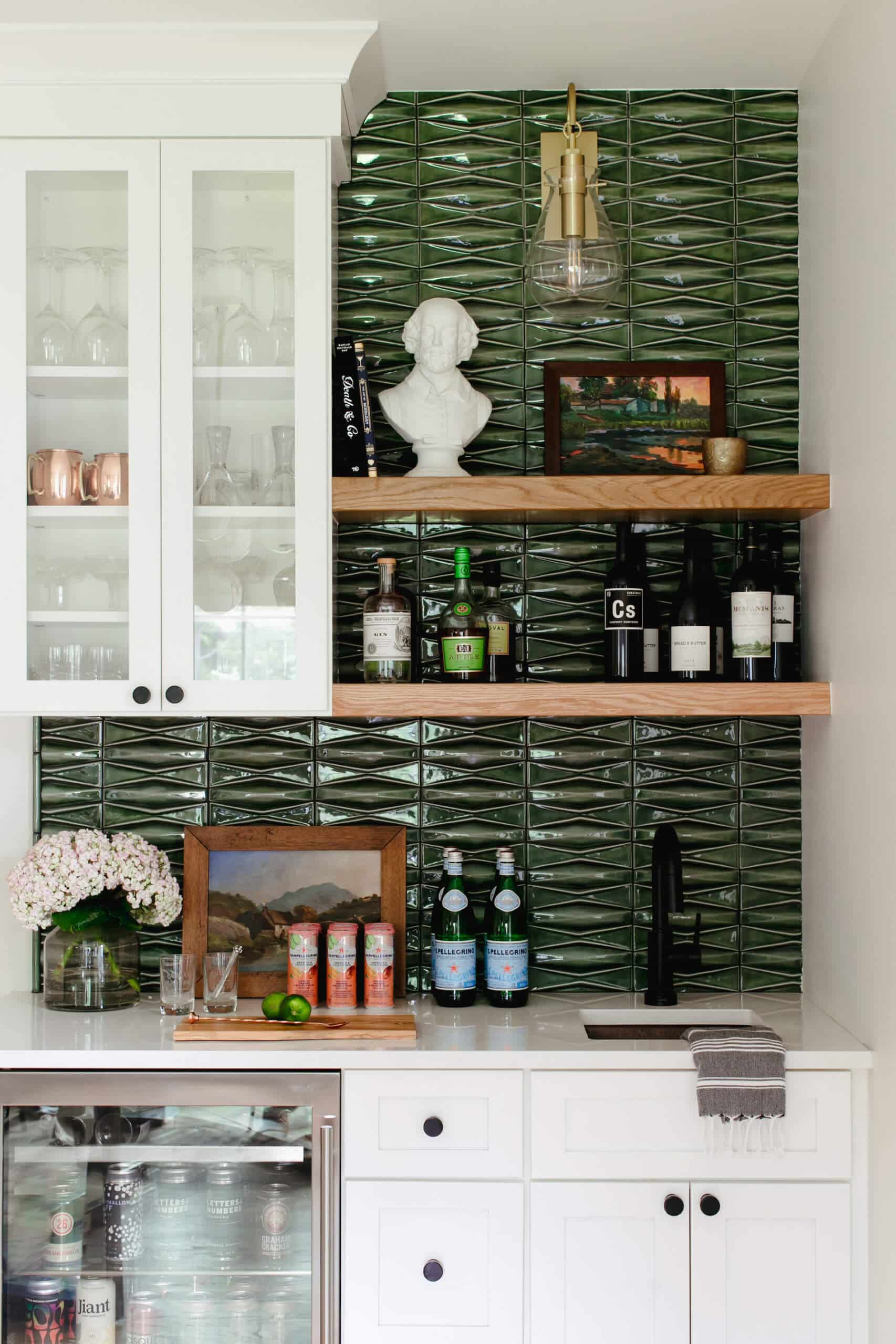 emerald green tile home bar