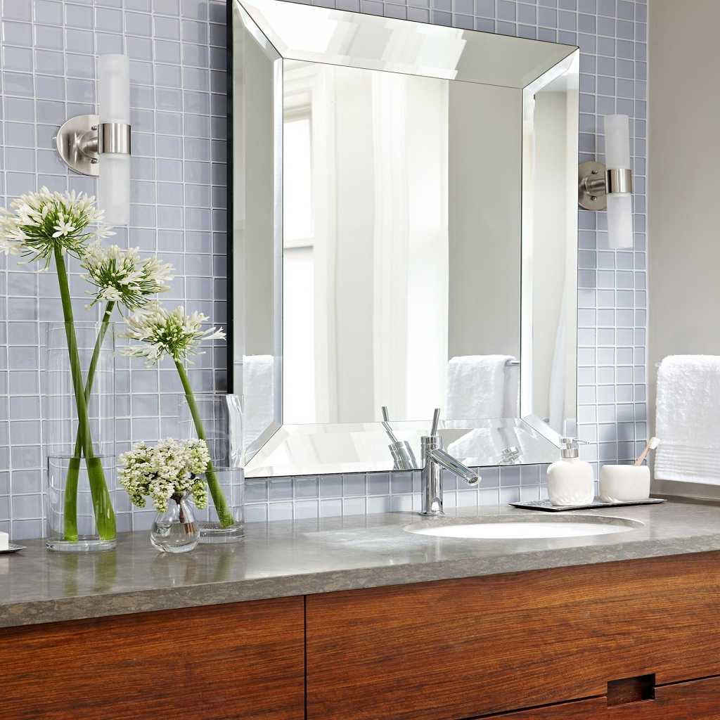 Glass Tile Bathroom Vanity Backsplash