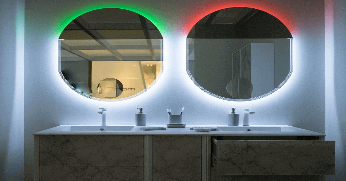 Illuminated Lines Modern Double Vanity Bathroom