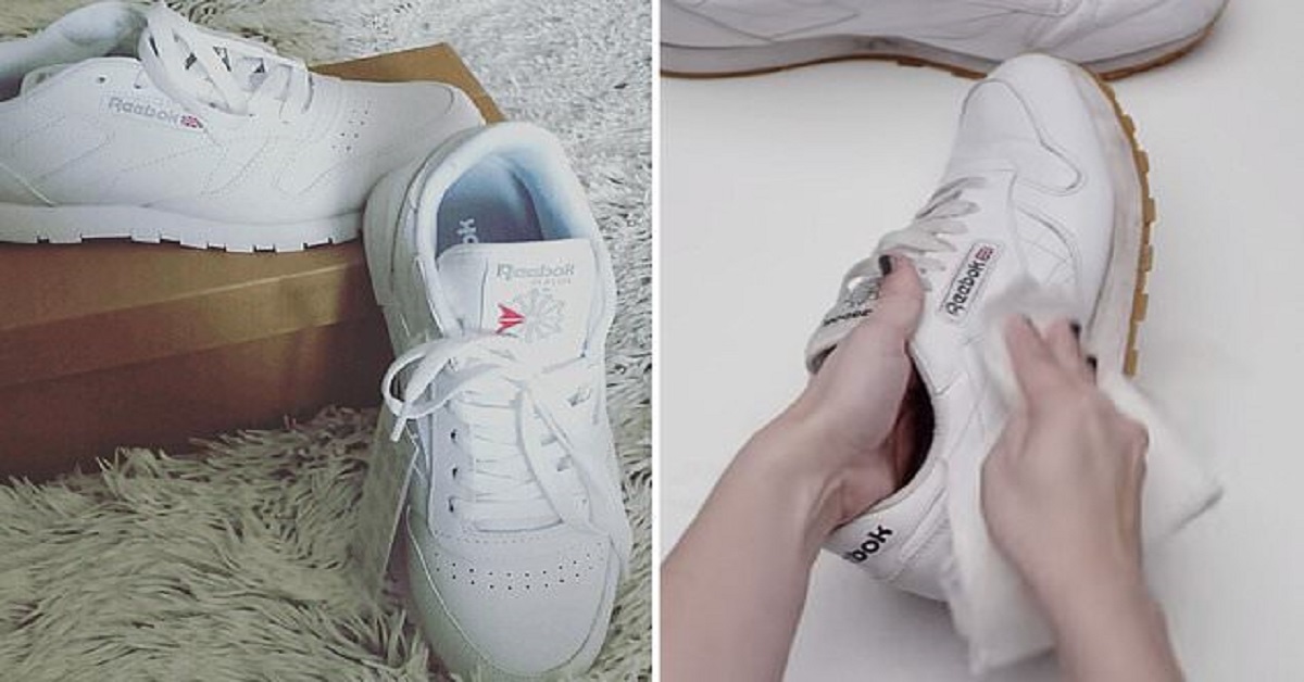 Image of white leather trainers