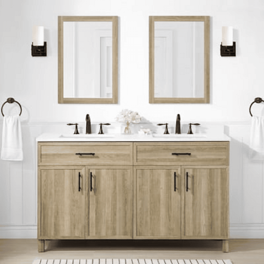 Brown and White Double Vanity Bathroom
