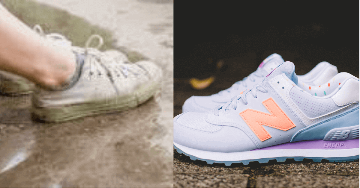 Images of dirty and clean white tennis trainer Images of dirty and clean white tennis trainer