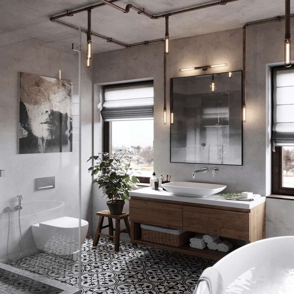 Minimalistic Industrial Grey Vanity Bathroom Ideas 