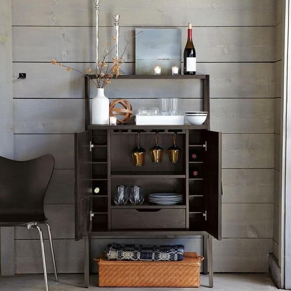 small shelving unit home bar