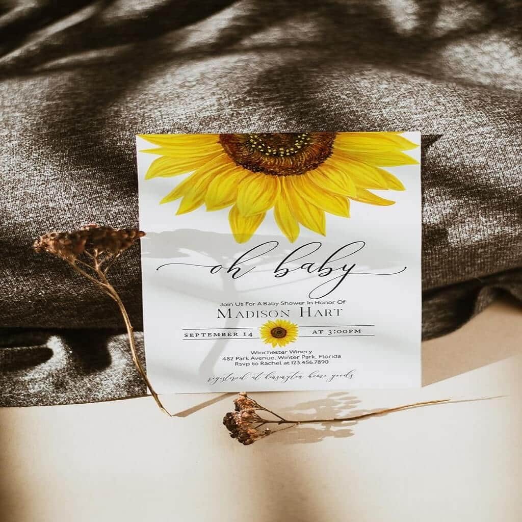 Sunflower Baby Shower Invitation Card Sunflower Baby Shower Invitation Card