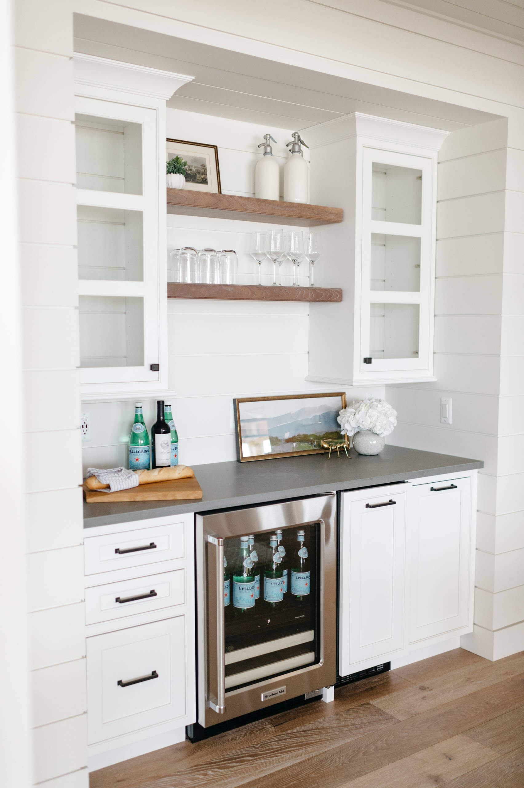 white farmhouse bar shelves