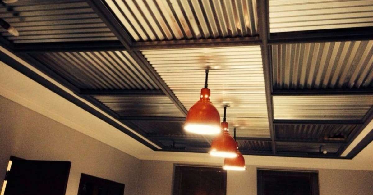 Corrugated metal ceiling