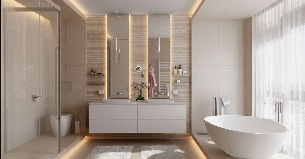 A floating double sinak with cabinets in a white-themed bathroom A floating double sinak with cabinets in a white-themed bathroom