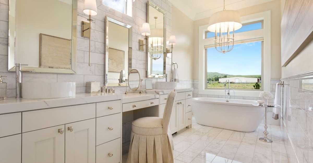 A glamorous bathroom with vessel sink vanities A glamorous bathroom with vessel sink vanities