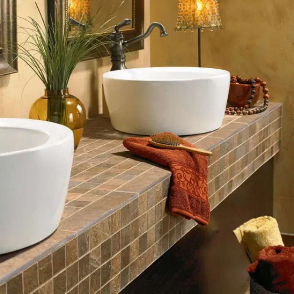 A rustic bathroom countertop vanity A rustic bathroom countertop vanity