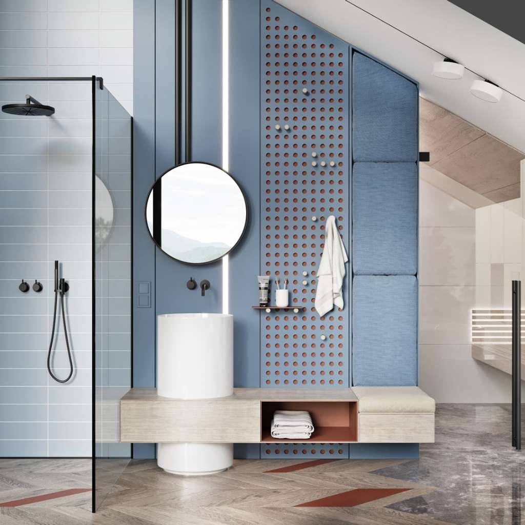 A unique bathroom vanity in a modern bathroom A unique bathroom vanity in a modern bathroom