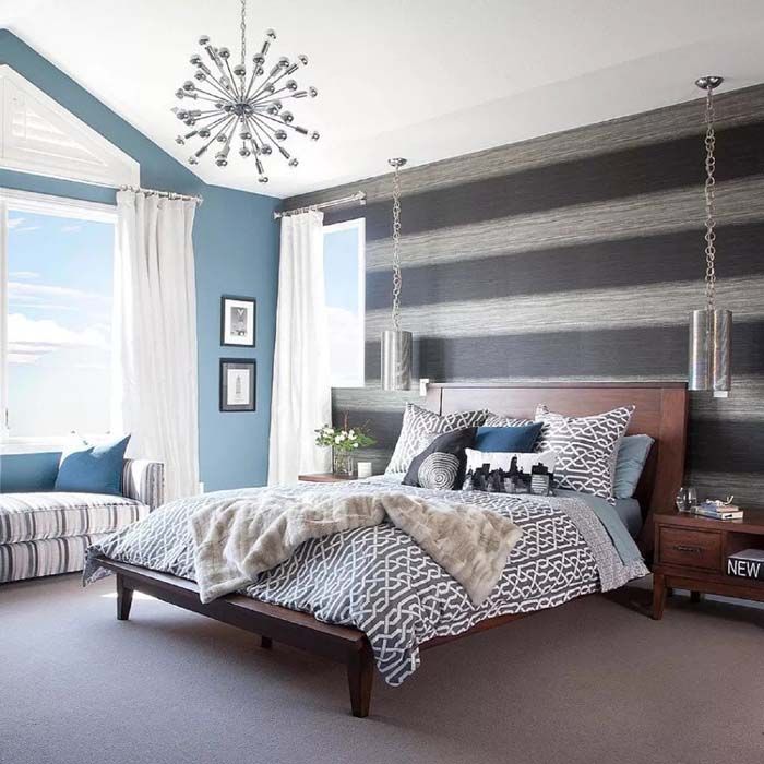 Catching-The-Eye Soft Horizontal Stripes On Bedroom Wall Catching-The-Eye Soft Horizontal Stripes On Bedroom Wall