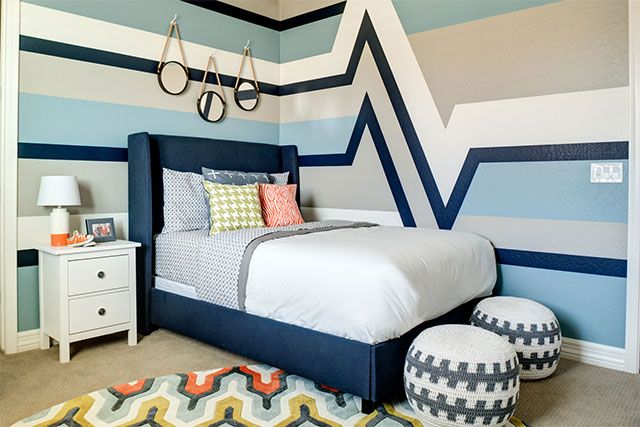 Colorful Stripes On Bedroom Wall Colorful Stripes On Bedroom Wall