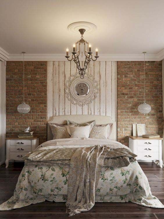 Combination Of Bricks And Wood On Women’s Bedroom Wall