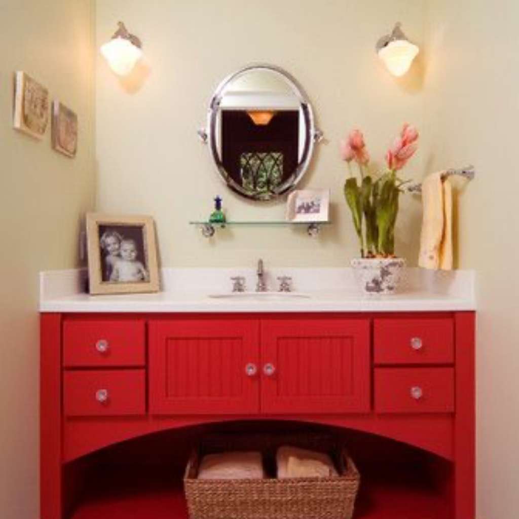 Crimson Red Painted Bathroom Cabinet Ideas