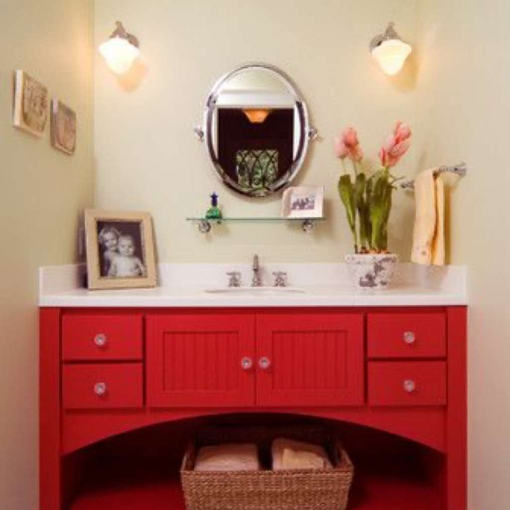 Crimson Red Painted Bathroom Cabinet Ideas Crimson Red Painted Bathroom Cabinet Ideas