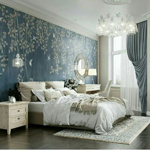 Delicate Bedroom with Wallpaper Accent
