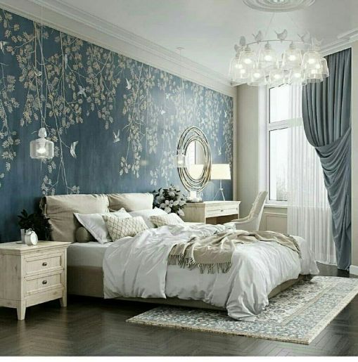 Delicate Bedroom with Wallpaper Accent Delicate Bedroom with Wallpaper Accent