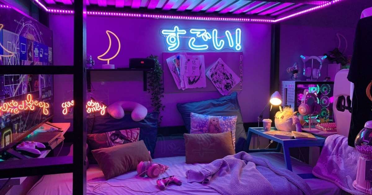 Glow dark neon aesthetic bedroom