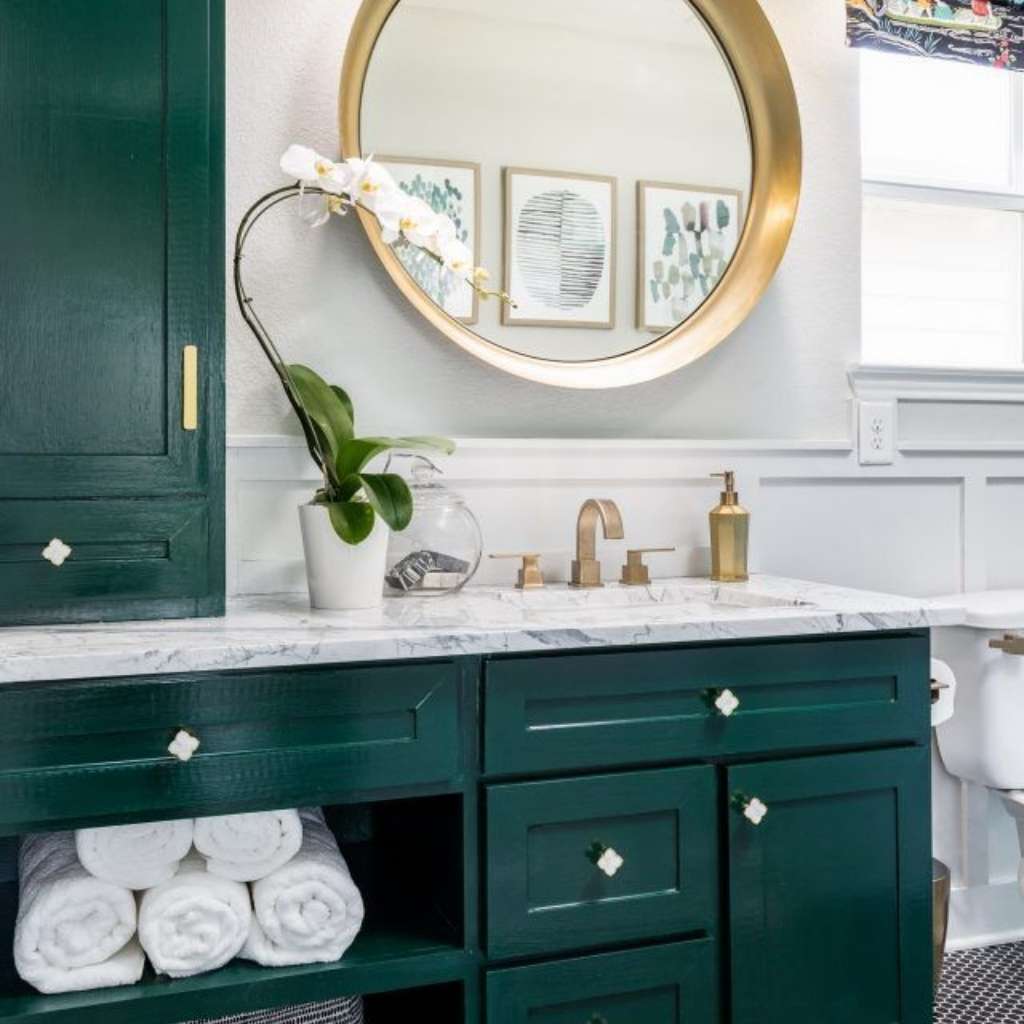 Green-Natured Painted Bathroom Cabinet Ideas