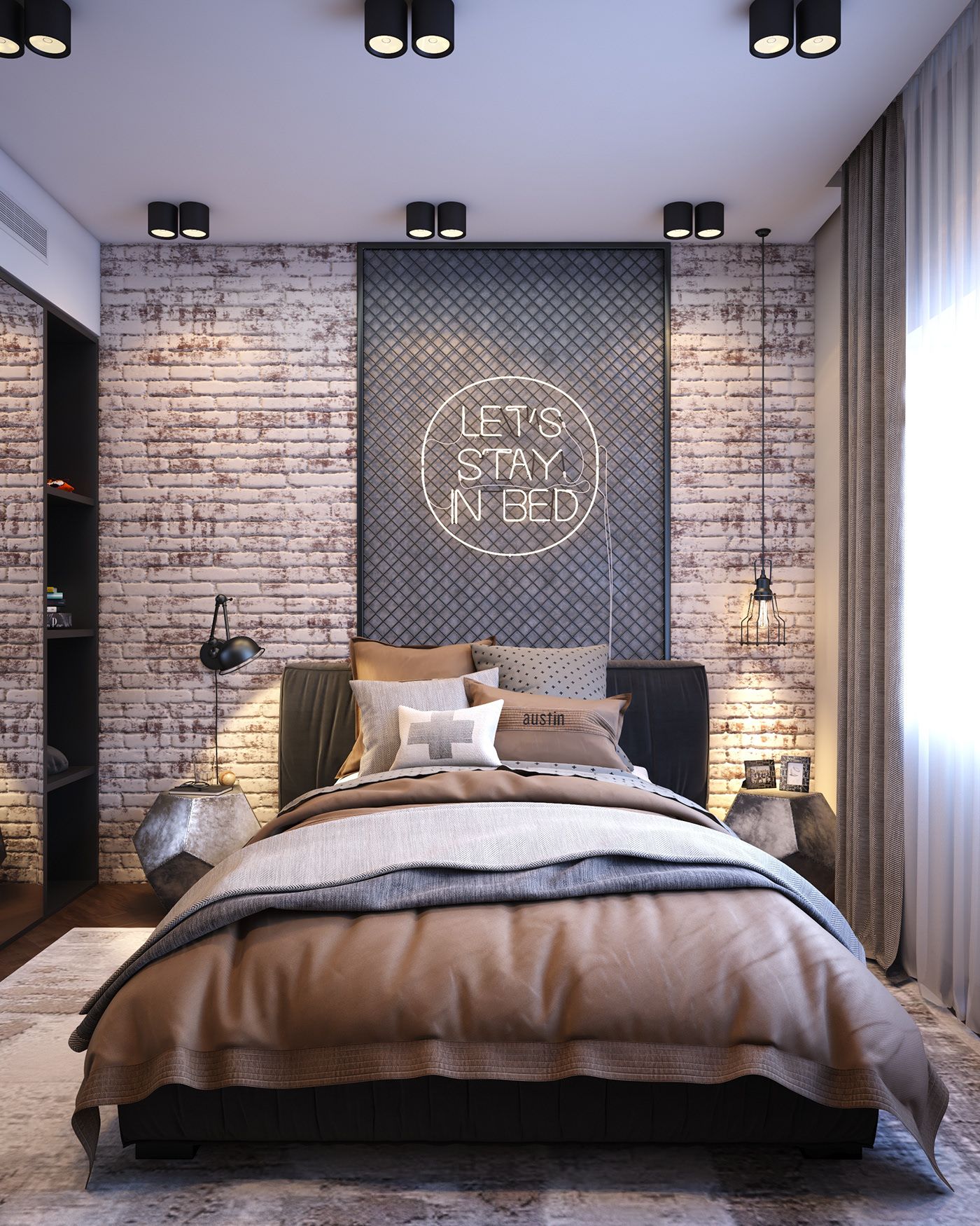 Industrial Touch In Women’s Bedroom Industrial Touch In Women’s Bedroom