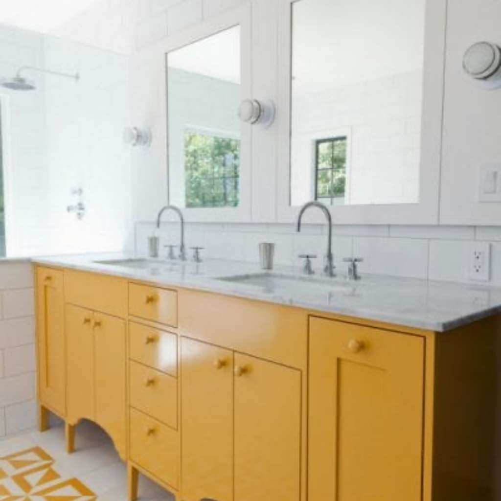 Mustard Yellow Painted Bathroom Cabinet Ideas