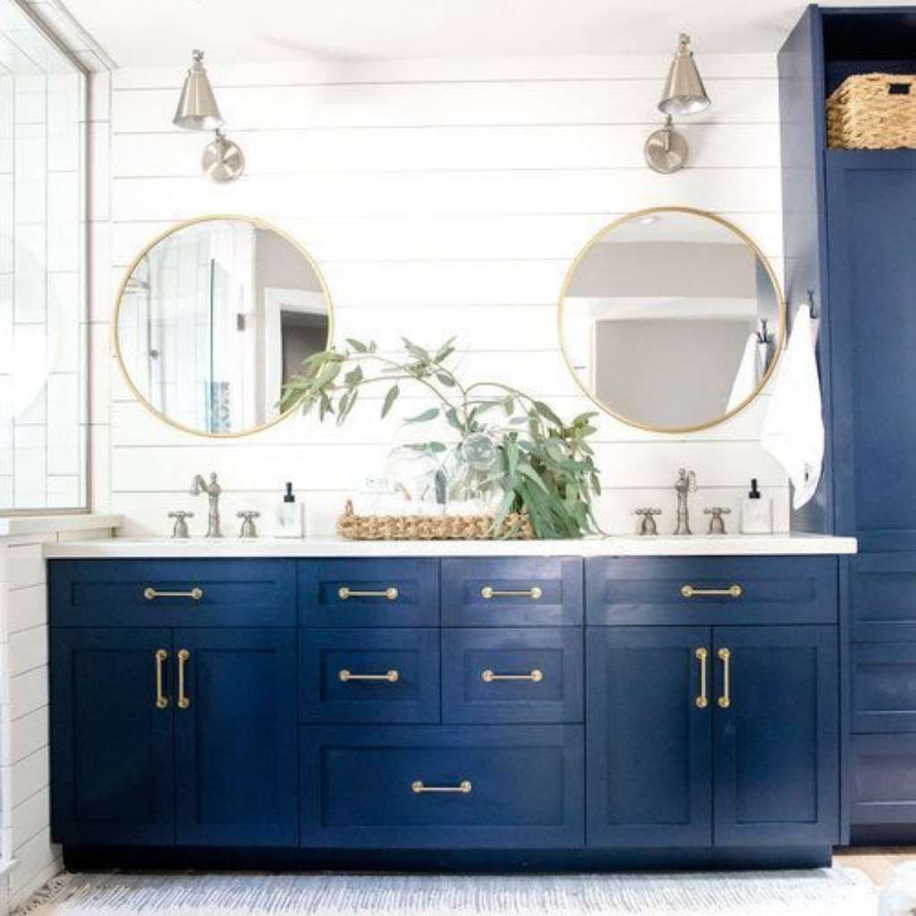 Powerful Dark Blue Painted Bathroom Cabinet Ideas