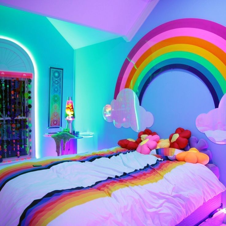 Rainbow Rhombs Wallpaper As Accent In Women’s Bedroom Rainbow Rhombs Wallpaper As Accent In Women’s Bedroom