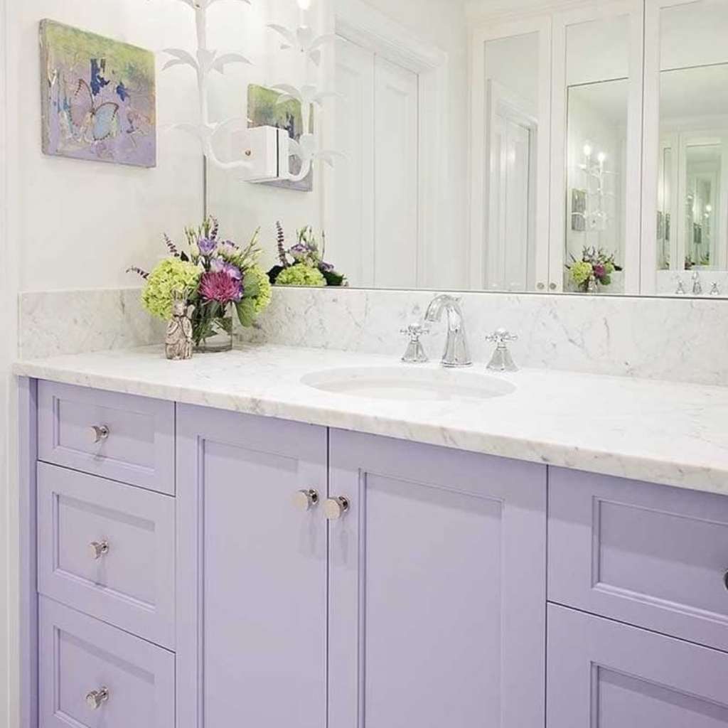 Soft Purple Painted Bathroom Cabinet Ideas 