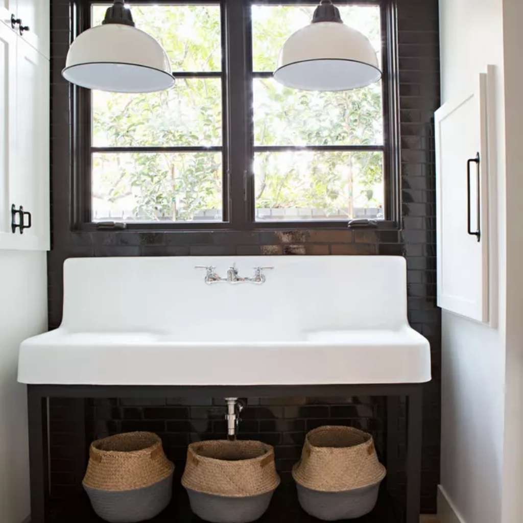 Vanity bathroom incorporating farmhouse lighting Vanity bathroom incorporating farmhouse lighting