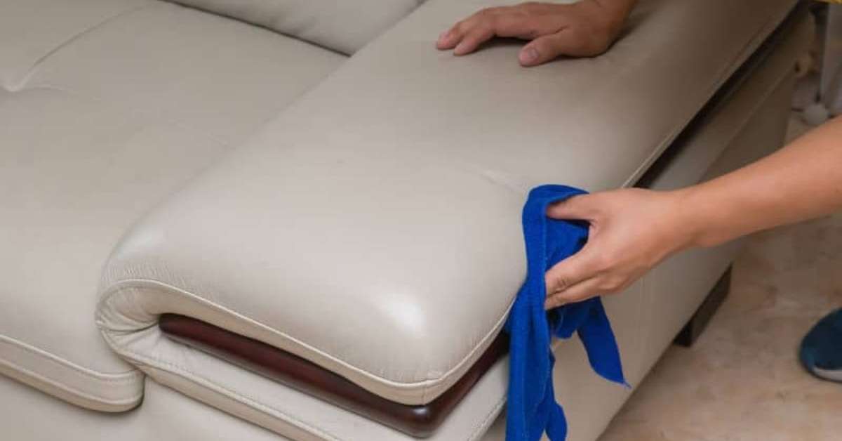 Image of a lady cleaning suede leather upholstery